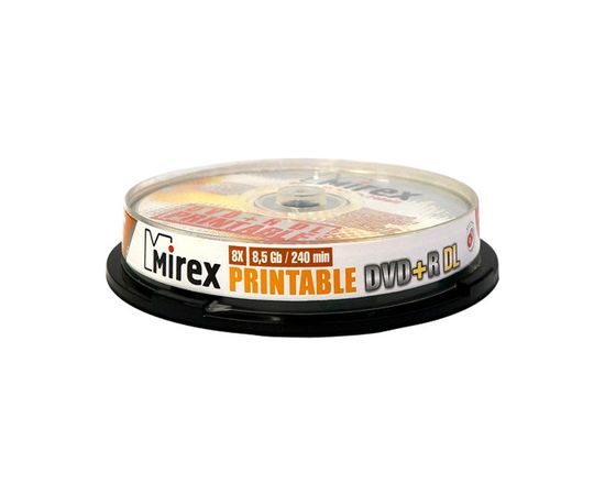  Диск DVD+R Mirex 8.5 Gb, 8x, Cake Box (10), Ink Printable, Dual Layer 