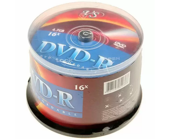  Диск DVD-R VS (VSDVDRCB5001) 4.7 Gb, 16x, Cake Box (50), (50/250) 