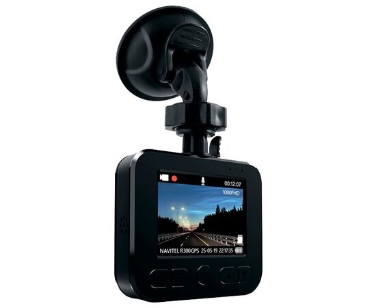  DVR Navitel R300 GPS, 1920x1080p/30 fps, 140°, MOV (H.264), LCD 2", GPS, G-sensor, микрофон, USB, microSD (до 64 GB), акб 120мАч, MSC8336, GC2053 