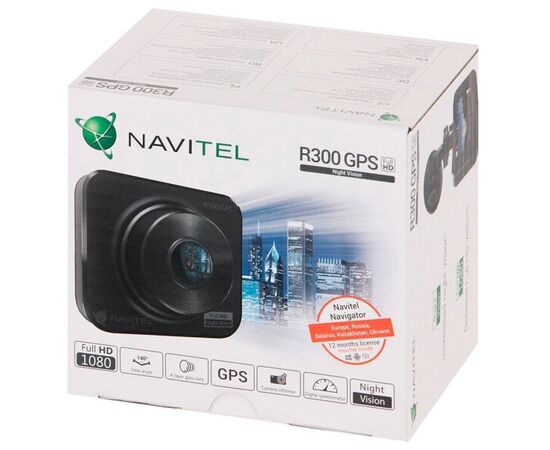  DVR Navitel R300 GPS, 1920x1080p/30 fps, 140°, MOV (H.264), LCD 2", GPS, G-sensor, микрофон, USB, microSD (до 64 GB), акб 120мАч, MSC8336, GC2053 