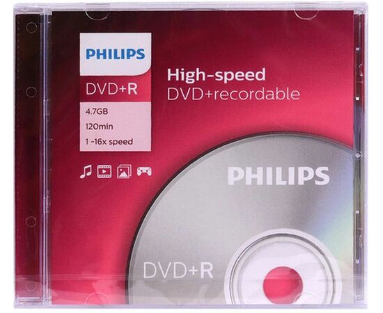  Диск DVD+R Philips DR4S6S01F/97 4.7Gb, 16x, Slim Case (1) 