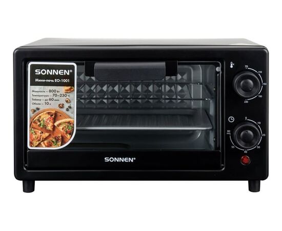  Мини-печь SONNEN EO-1001 (458308) 800Вт, 10л, таймер, нагрев до 230 °C, черная 